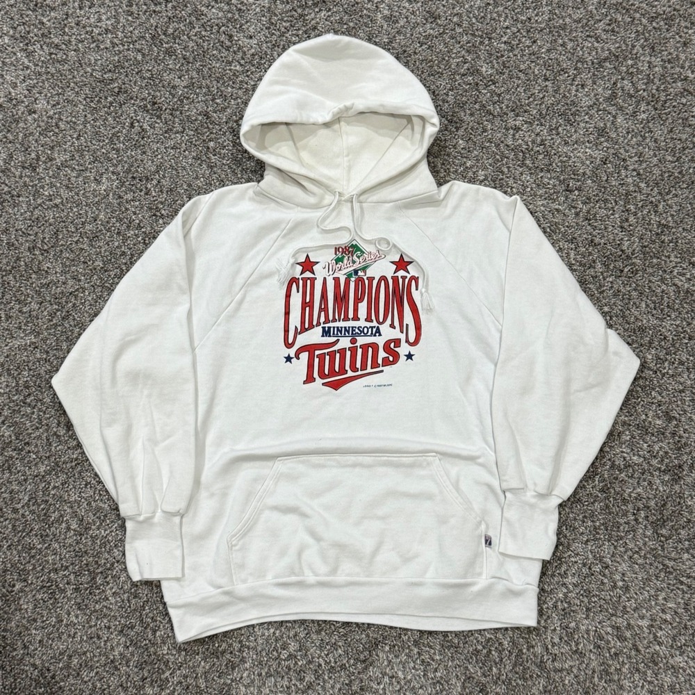 Vintage Logo 7 Minnesota Twins 1987 World Series Champions Hoodie White Mens XL